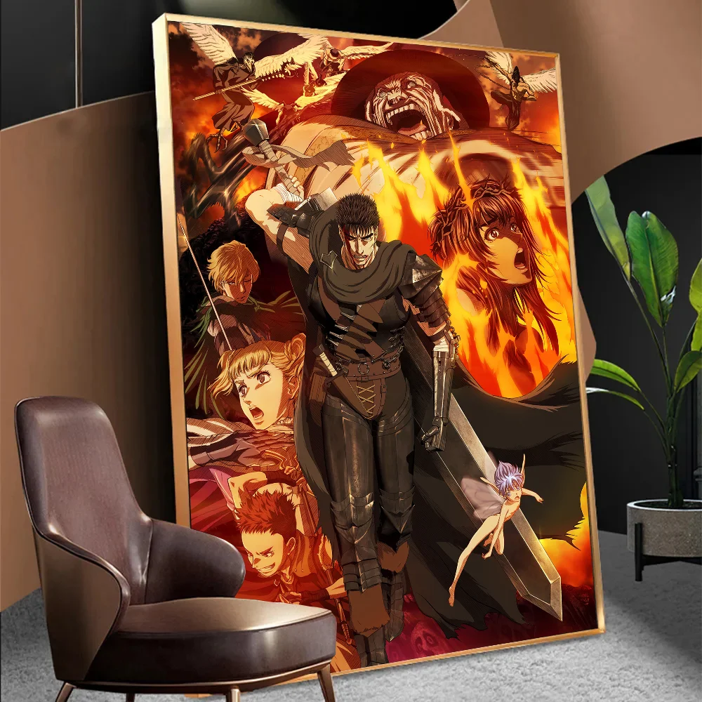 Anime B-Berserk Self-adhesive Art Poster Decoracion Painting Wall Art White Kraft Paper Home Decor