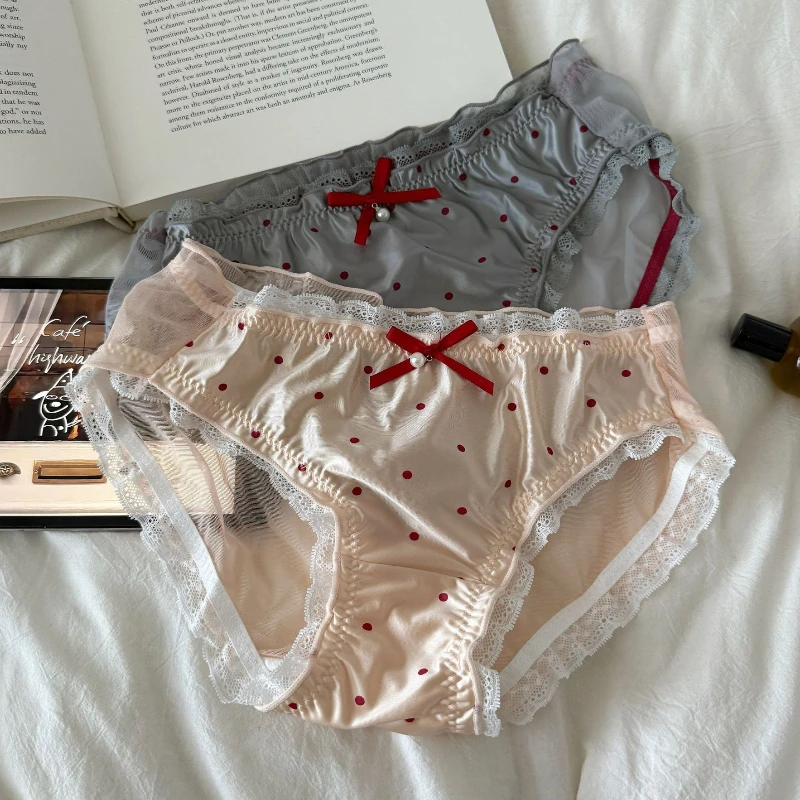 المرأة مثير الصيف شبكة تنفس شفافة سلس سراويل الحلو لطيف القوس نقطة اللؤلؤ منخفضة الخصر السروال مرونة Breifs