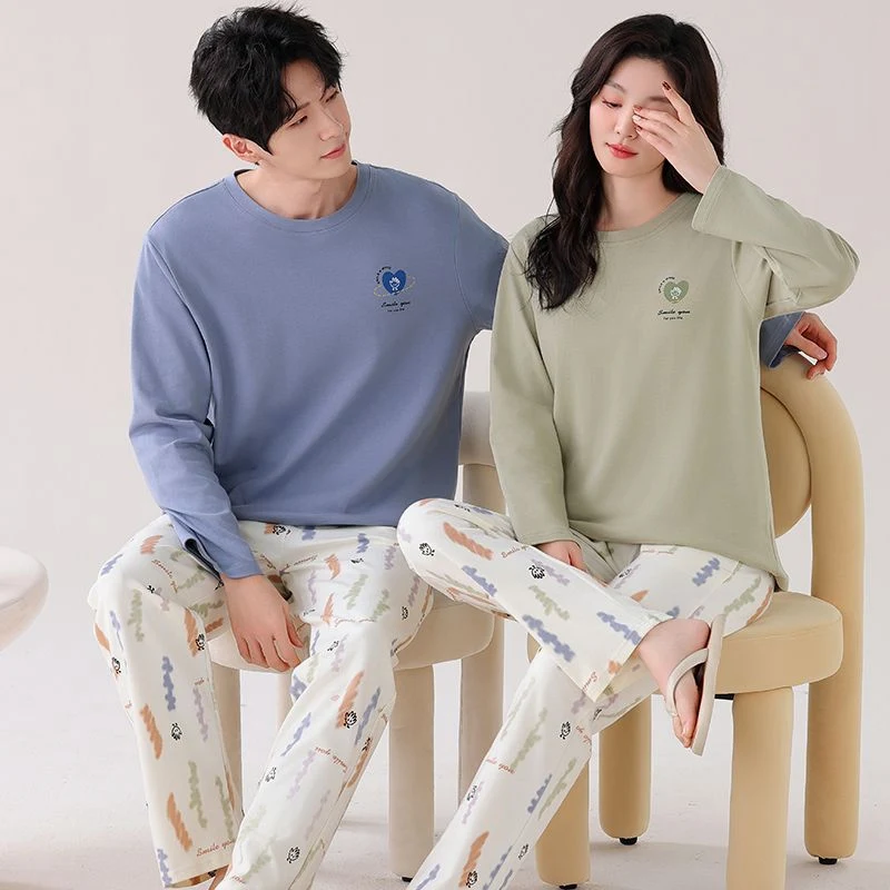 

Осень 2023, пижамные комплекты из 100% хлопка с длинными рукавами для пар, корейская свободная одежда для сна, мужская домашняя одежда, домашняя одежда, наряды