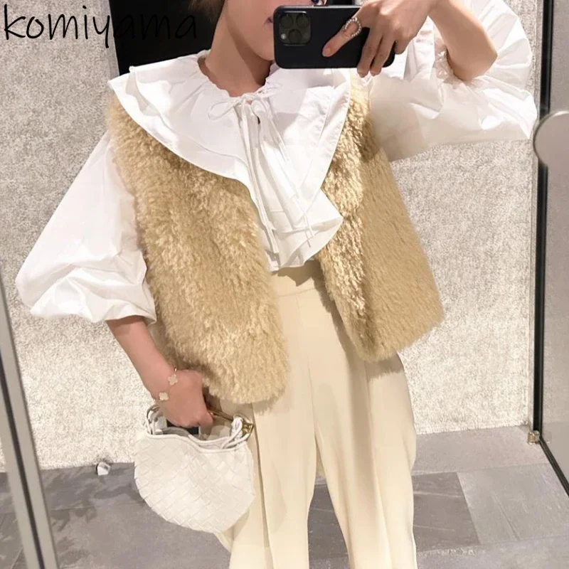 Japanese Lace Up Bow Shirts Blouses Double Ruffled Blusas Mujer Lantern Long Sleeve Camisas Spring 2024 Loose Shirt Tops