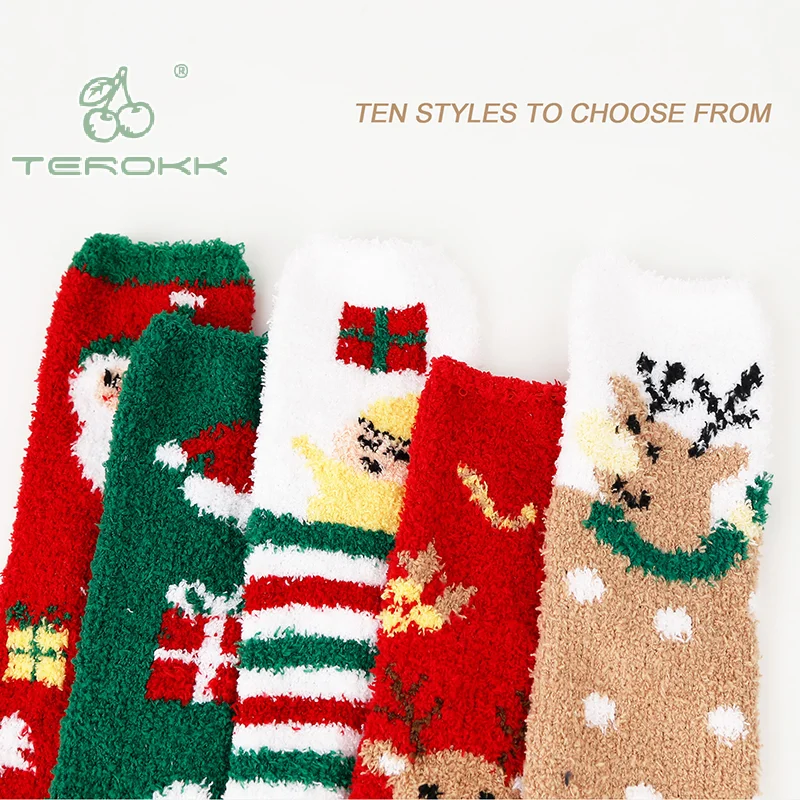 1Pair Christmas Socks Winter Cute Cartoon Santa Claus Elk Middle Tube Socks Thicken Warm Floor Sleep Socks Home Socks Gifts