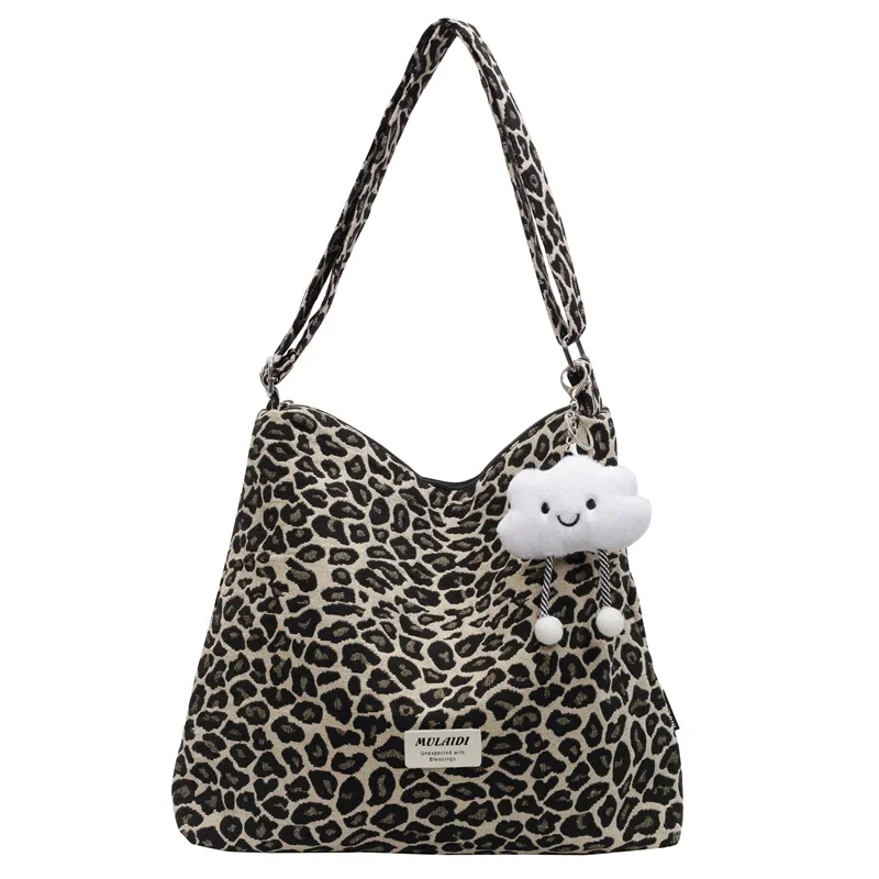 Canvas Leopard Print 2024 Hot Selling Shoulder Bag Large Capacity Zipper Versatile Fashion Handbag Soft Simple Trendy Tote Bag