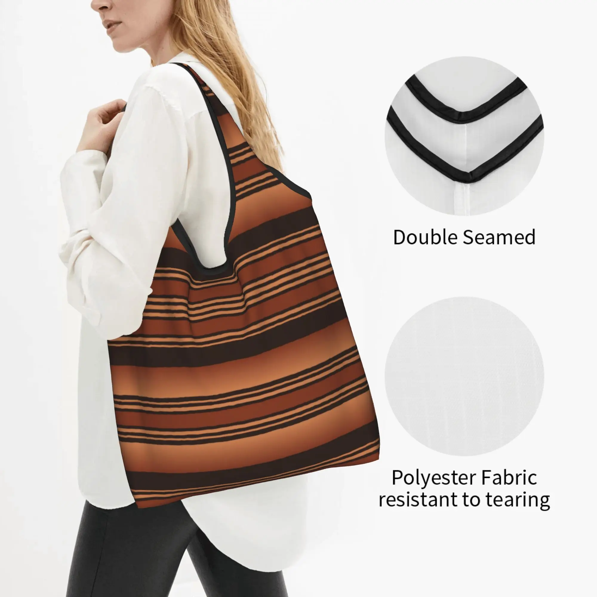 Custom Recycling Desert Southwestern Stripes Pattern Western Prints Shopping Bag Women Tote Bag Portable  Grocery Shopper Bags