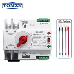 TOMZN Single Phase Din Rail ATS Dual Power Automatic Transfer Electrical Selector Switches Uninterrupted 2P 63A 100A 125A
