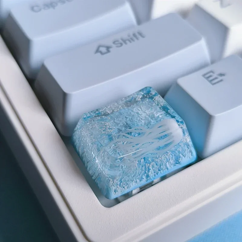 Coral Jellyfish Anime Artisan Keycaps Blue Ocean Transparent Custom Handmade Gaming Decoration KeyCap for Mechanical Keyboard