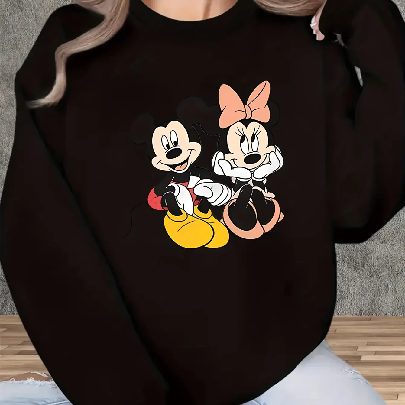 

Джемпер с Микки Маусом Disney, модный негабаритный свитер унисекс с круглым вырезом, осенне-зимний флисовый повседневный универсальный уличный костюм