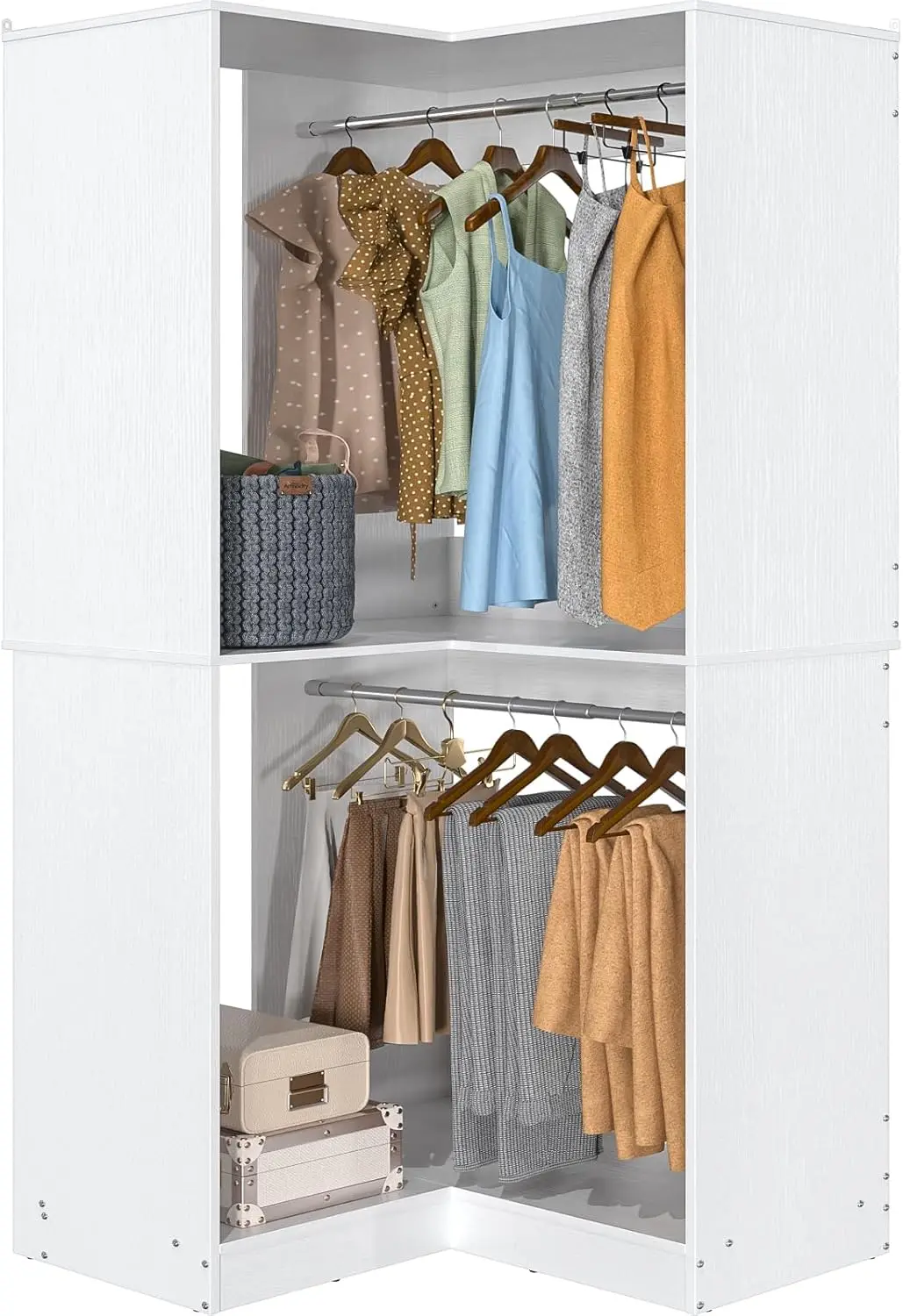 Armocity Corner Closet System, 32 Inches Wide Wood Corner Unit with 2 Hanging Rods and All Hardware Kits, 3-Tier 80'' Height