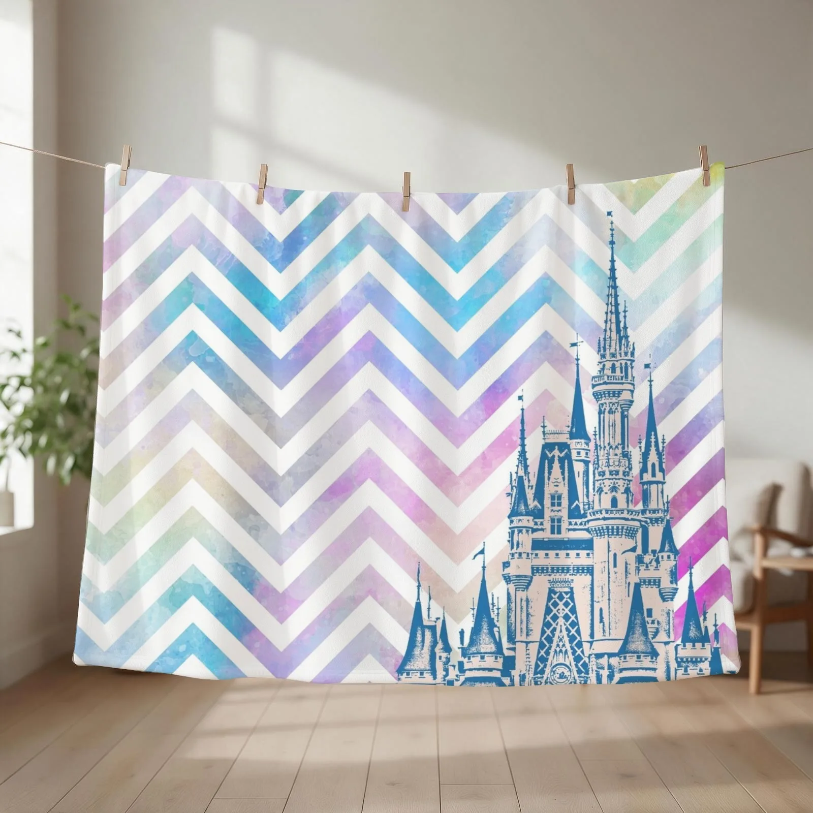 Magic Castle Chevron Watercolor Pattern Throw Blanket Sofas Thermals For Travel blankets ands Blankets