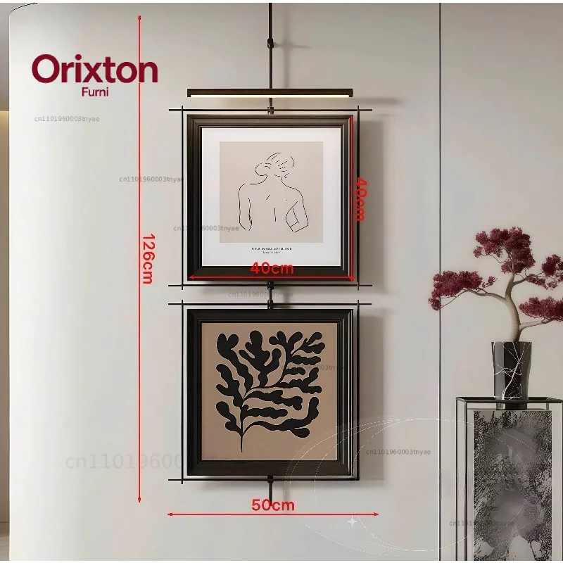 Italian minimalist wall living room porch hanging picture hanging rod pendant background wall model room metal rod