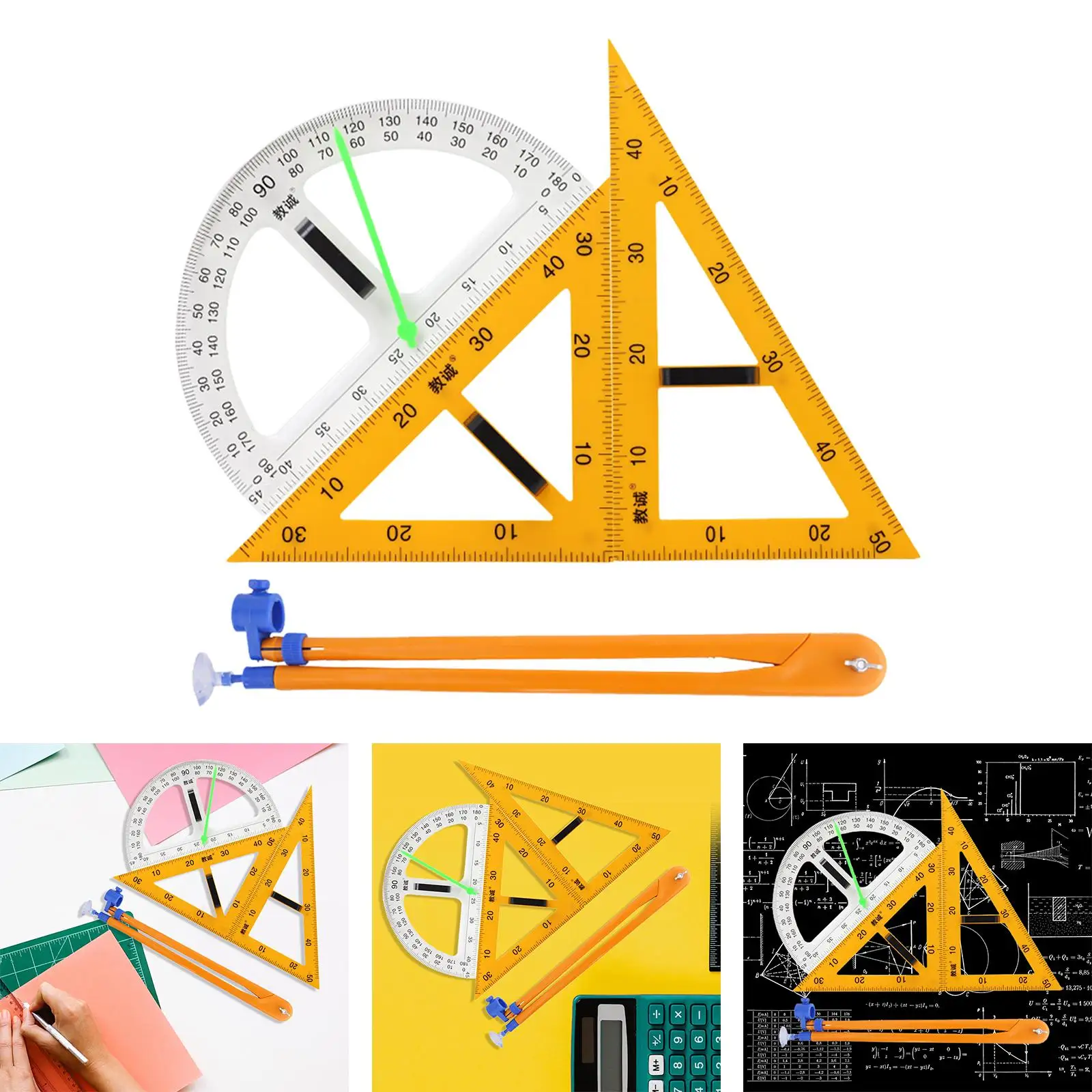 

4Pcs Large Math Geometry Rulers Large Number Ruler Set Teaching Aids for White Board Blackboard School Drafting Drawings