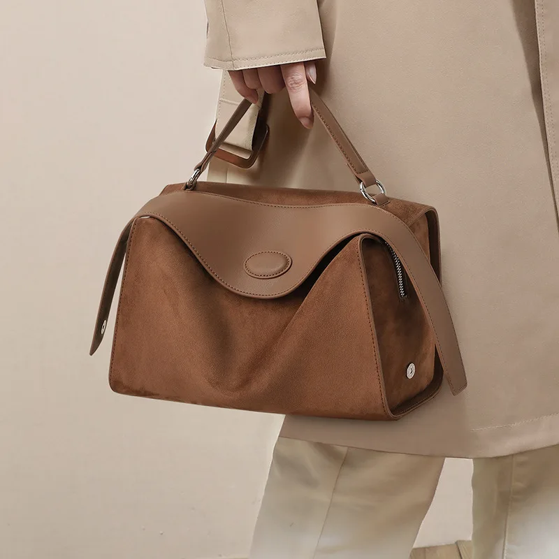 

Genuine Grade Autumn Winter Big Boston Luxury Designer Tote Soft Matte Suede Leather Women Handbag Female Shoulder Crossbody Bag