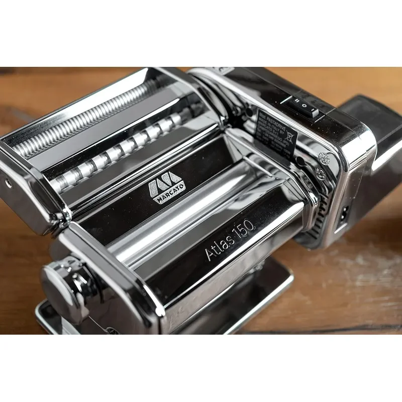 Made in Italy Atlasmotor 110V Electric Pasta Machine Chrome Steel Set includes Atlas 150 handcrank clamp Pastadrive motor and