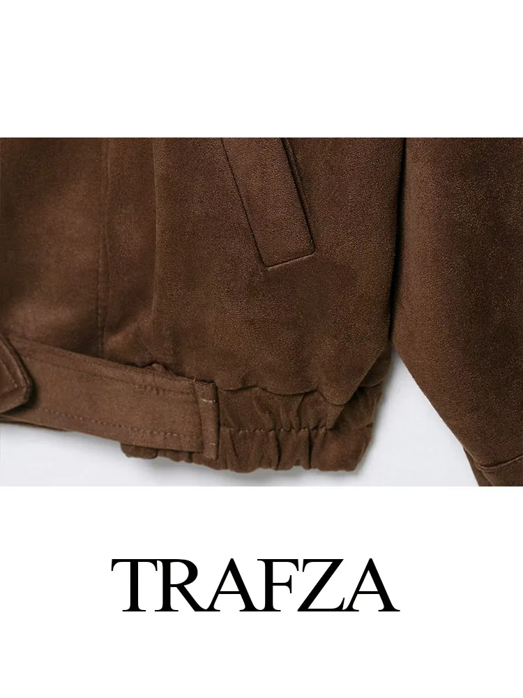 

TRAFZA Women Autumn High Collar Long Sleeves Button Pockets Design Coats Woman Elegant Casual Loose Solid Street Style Jacket