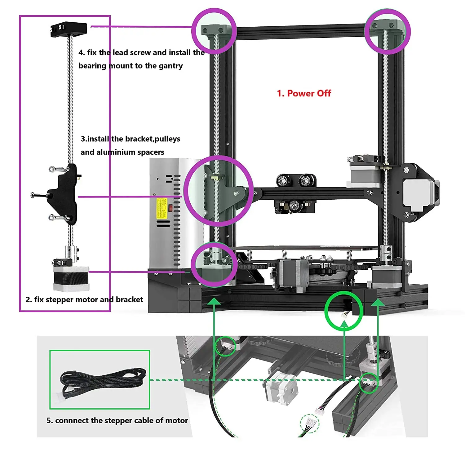 Ender 3 Dual Z Axis Lead Screw Upgrade Kit 42-34 motore passo-passo 365mm T8 vite di comando per Creality Ender 3 Ender 3 Pro Ender 3 V2