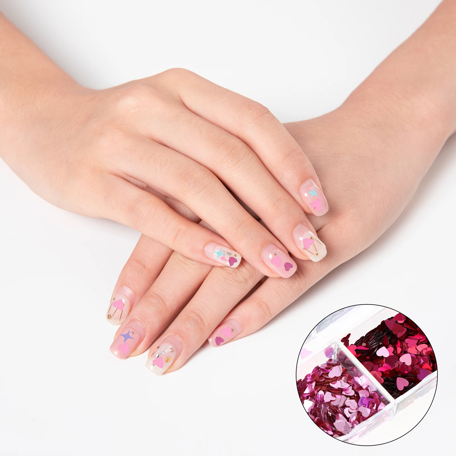 

Heart Shaped Nail Sequins Stickers Glittering Decorations for Nail Art Valentine Cherry Blossoms Heart Sequins