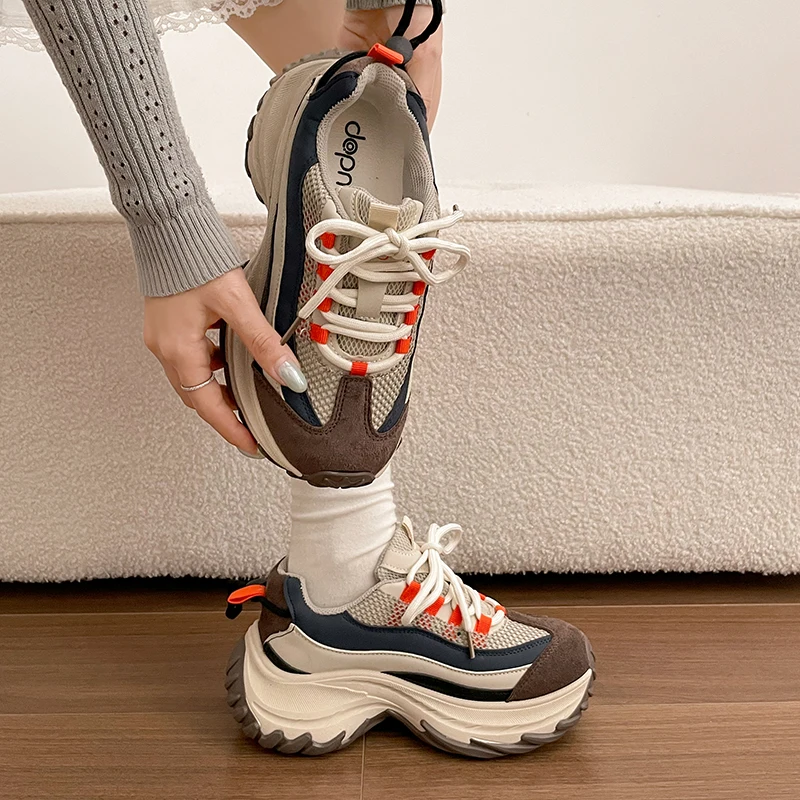2026 New Mesh Breathable Casual Thick-soled Daddy Shoes Spring and Summer Women's Heightening Joker Sneakers Tennessee De Mujer