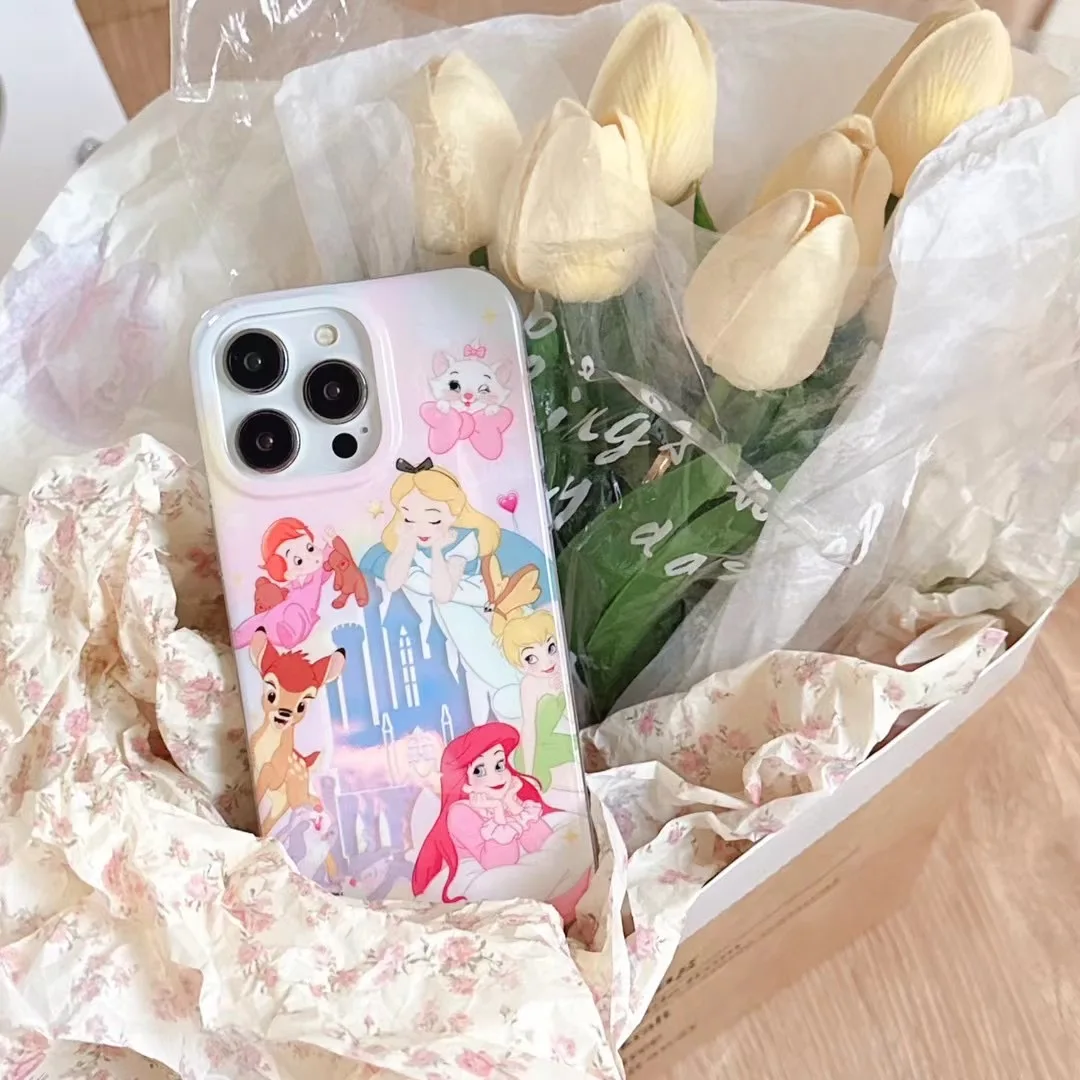 الفاخرة ديزني لطيف خرافة القلعة حورية البحر أليس الأميرة الليزر قضية الهاتف آيفون 15Pro ماكس 12 13 14 11 الكرتون الغطاء الخلفي