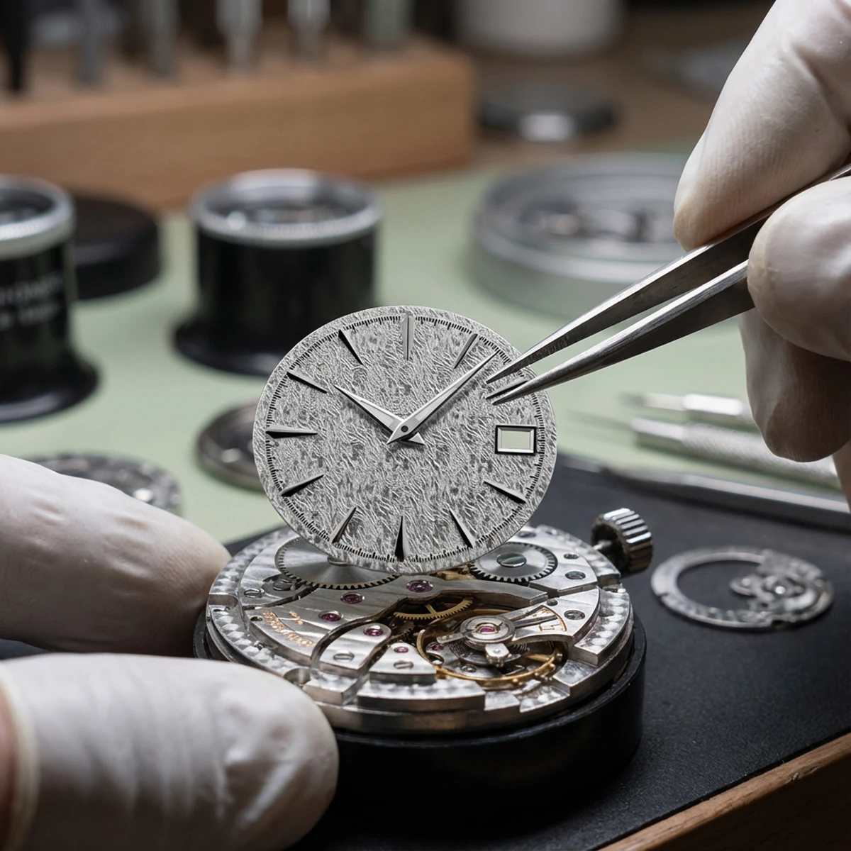 

Циферблат для часов 29 мм, вертикальная глянцевая текстура, с серебристо-золотистыми и розово-золотистыми цифрами, для механизмов NH35 и NH36