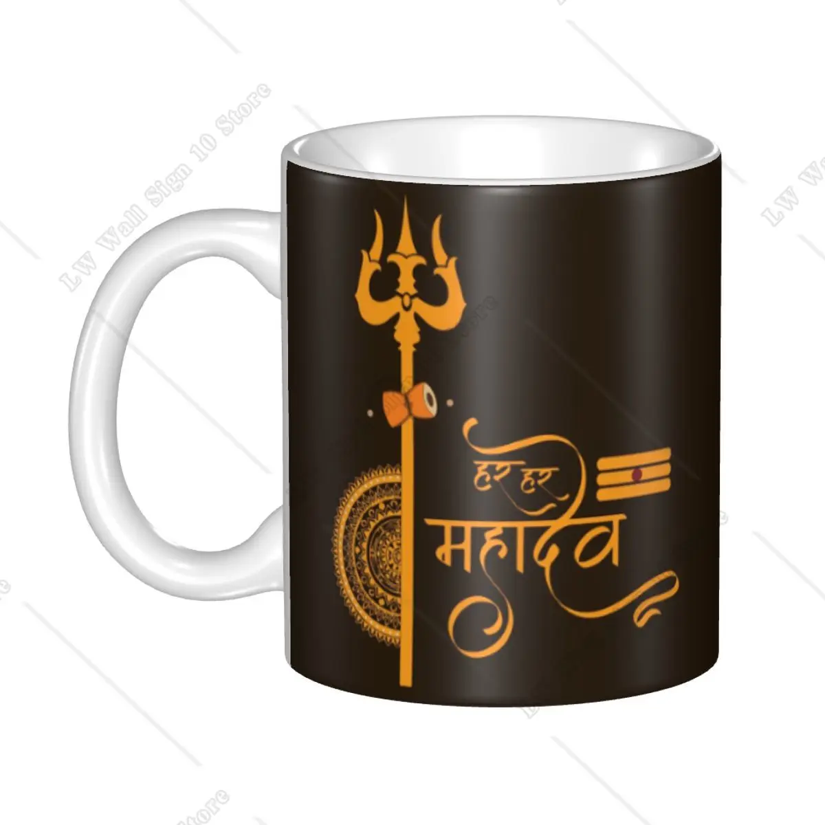 Customized Trident Of Shiva Classic Coffee Mug DIY Indian Symbol Ceramic Tea Milk Cups for Wemen Men Office Work