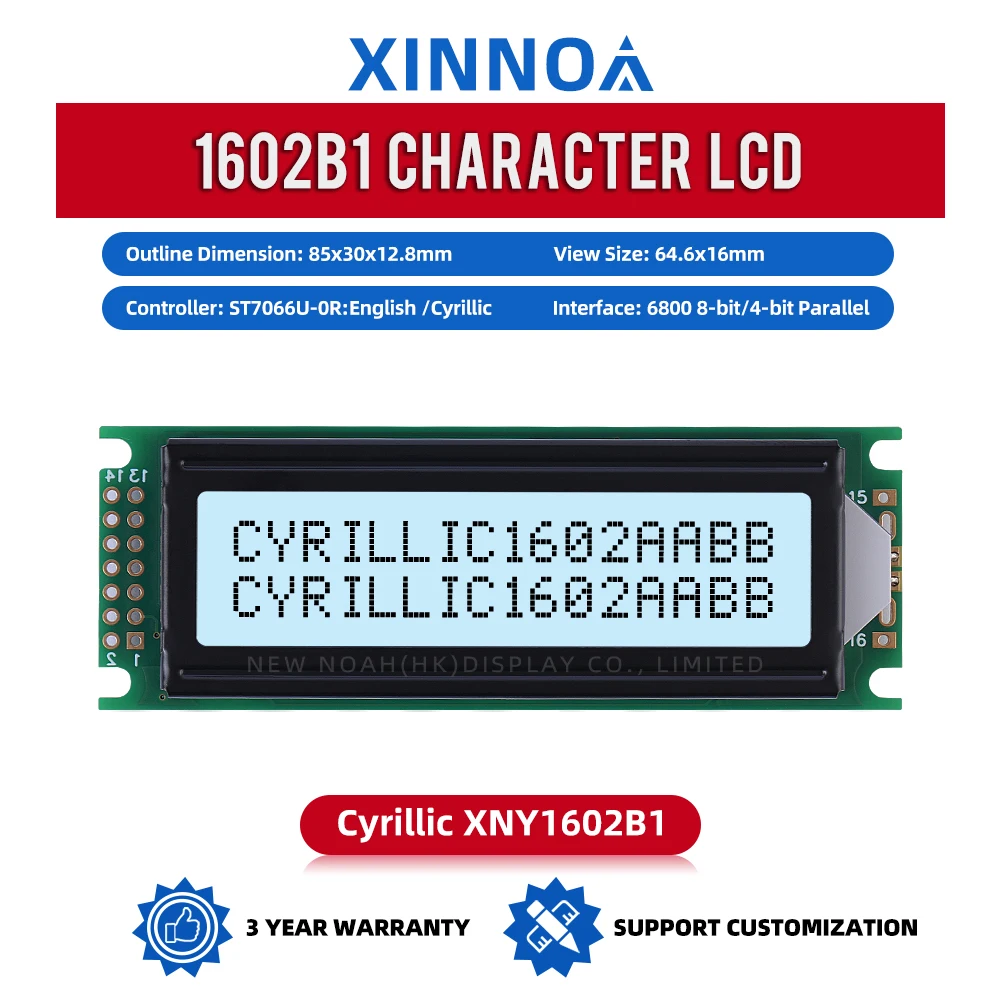 Cyrylic szara folia czarne litery 1602B1 ekran postaci z wieloma czcionkami 2*16 moduł LCD LCM ST7066U wielojęzyczny moduł LCD