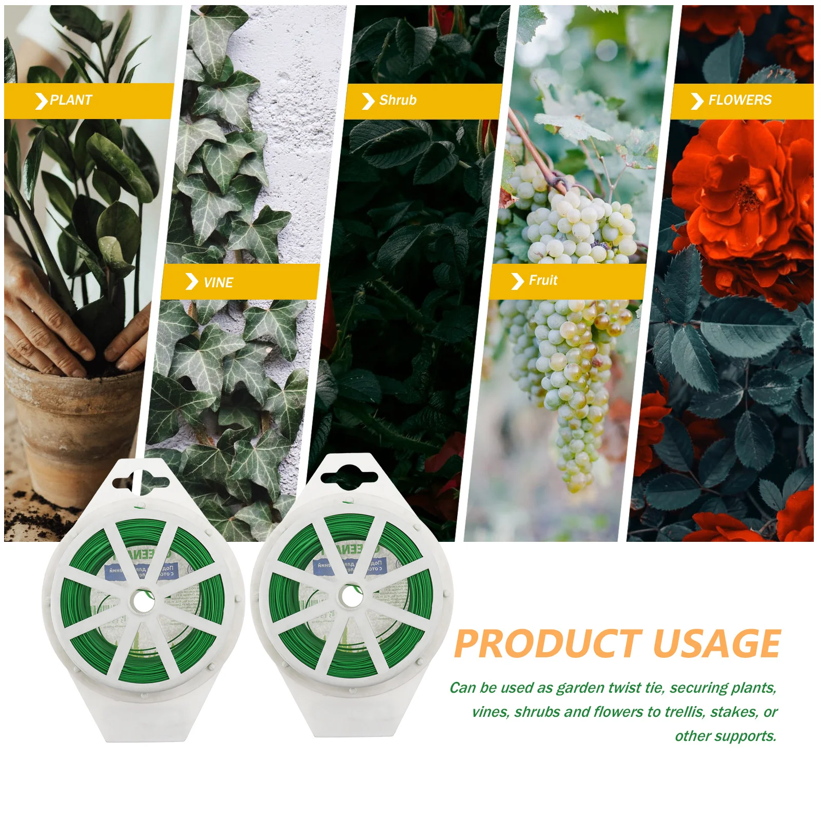 

2pcs 100M Eco-Friendly Cable Ties Plastic Iron Wire Garden Plant Tie For Vines Shrubs Flowers Bonsai Support Garden Roller Tape