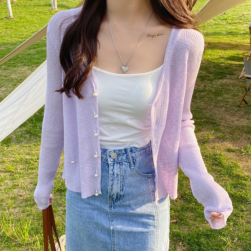 

Новые белые вязаные свитера с V-образным вырезом для женщин, кардиганы с длинным рукавом, вязаные топы, трикотаж Q3464