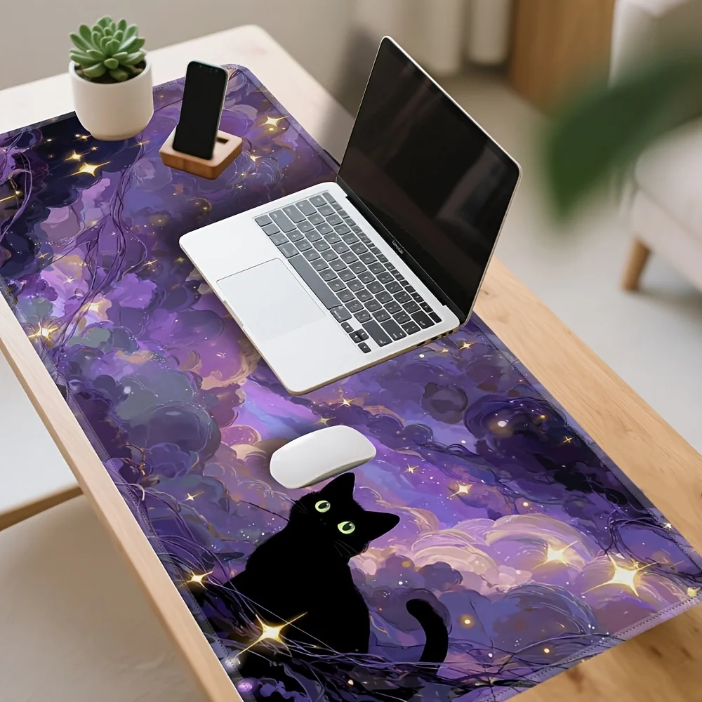 

Kawaii Black Cat Purple Starry Sky Gaming Mouse Pad 900x400mm Anti-Slip Rubber Large XXL Desk Mat PC Office & Gamer Accessories