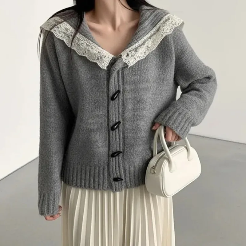 

Chic Sweet One-oulder Knitted Sweater Women's Faionable Square Collar Exposure oulder Button-Up Top for Autumn Winter