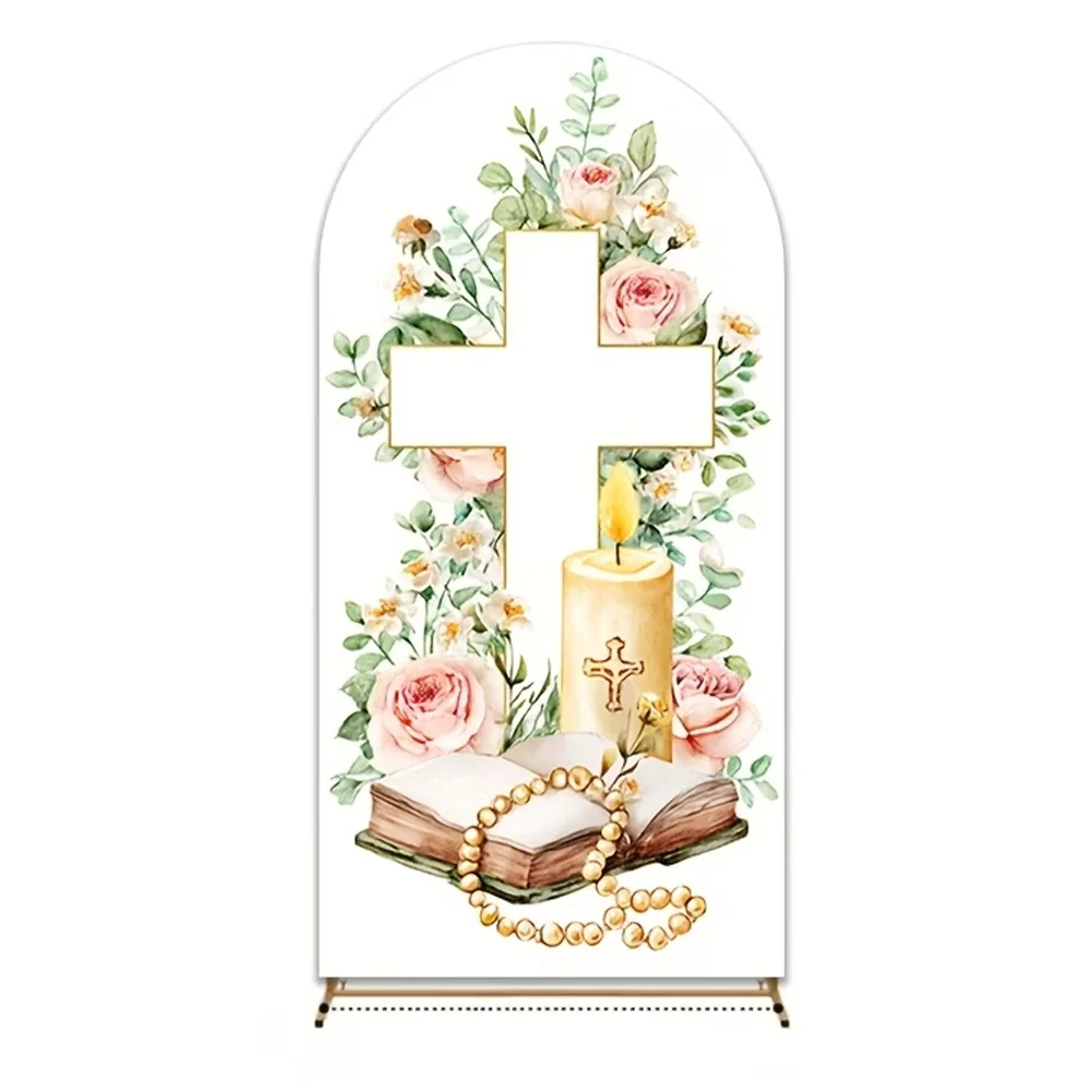 LS Custom 2-Sided God Bless Mi Bautizo First Communion Party Baptism Christening Cover Chiara Arch Background Decor Backdrop