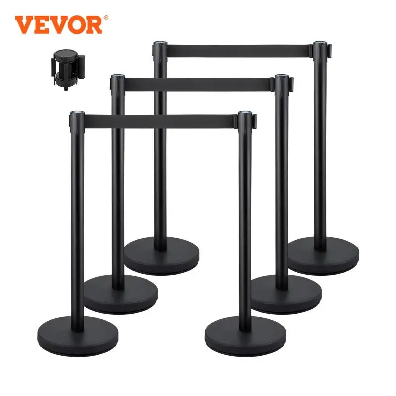 VEVOR Crowd Control Stanchions 6-Pack with 3PCS 6.6 ft Retractable Belt Stanchion Posts Queue Pole for Crowd Control Barriers