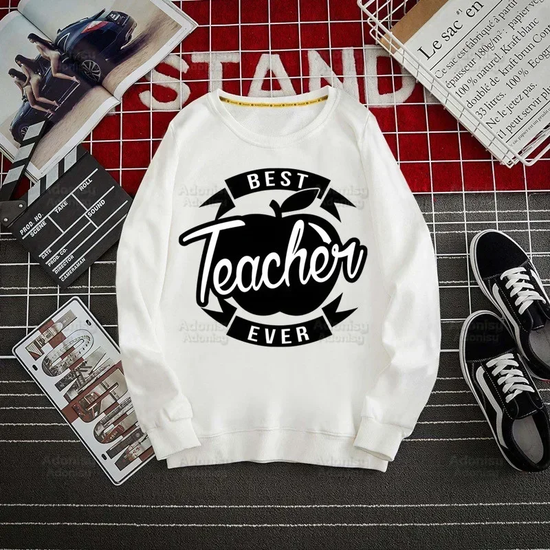 Women Best Teacher Ever Progress Over Perfection Hoodies Autumn Fashion Print Sweatshirts Casual O-Neck Funny Streetwear