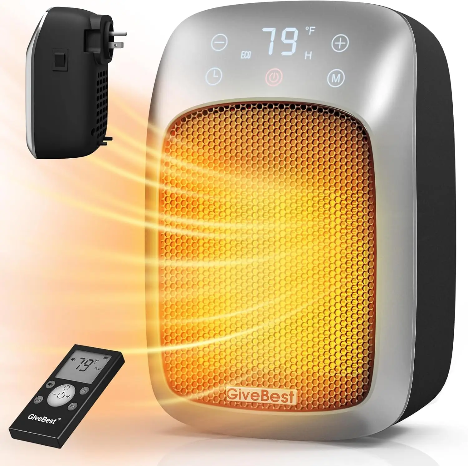 

800W Plug-in Wall Heater with Remote, Adjustable Thermostat, Memory, 12H Timer, LED Display for Home Office Bathroom
