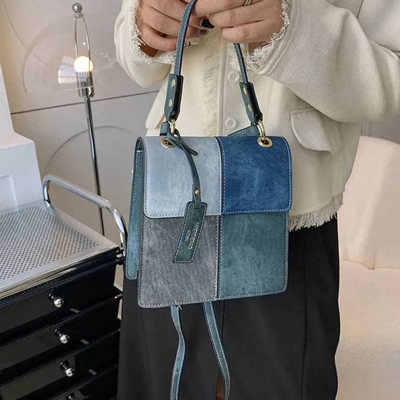 Denim Women Flap Large Capacity Blue Unisex Patchwork Color Foldable Cover Crossbody Bags Handbags Letter Shoulder Shopper Purse
