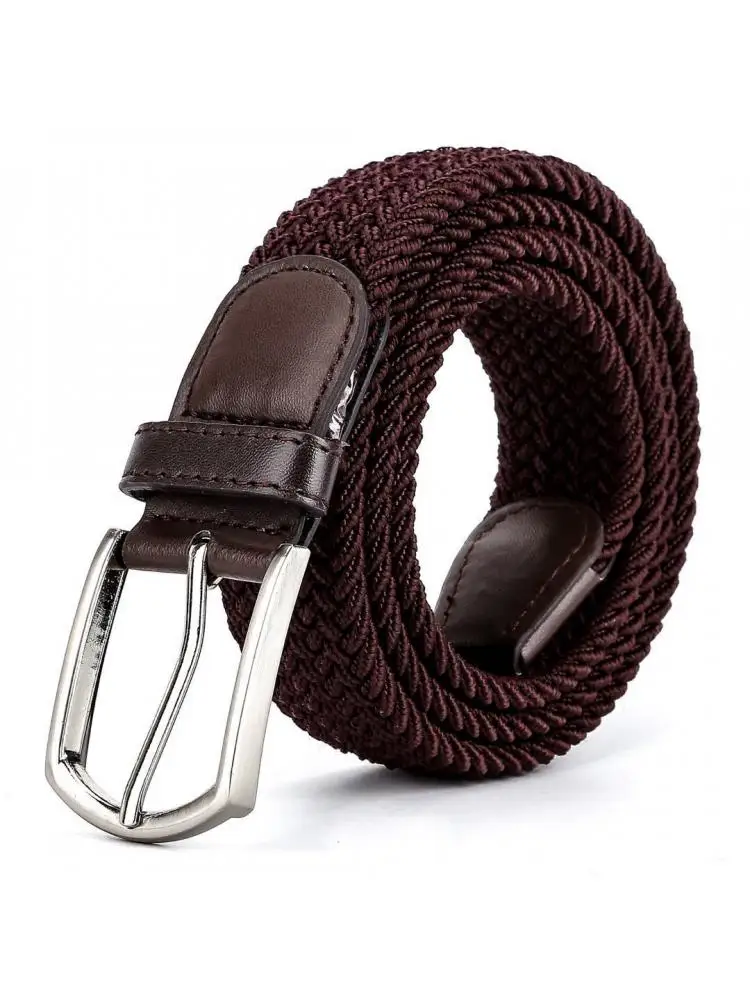 

White New Men Stretch Woven Belt Casual Ladies Canvas Elastic Korean Joker Pin Buckle Version Clothing Matching 105CM