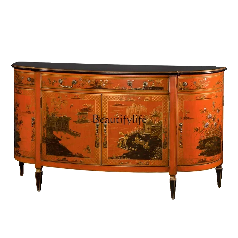 

X4 European and American retro painted entrance cabinet New Chinese dining side Highend foyer decorative cabinet