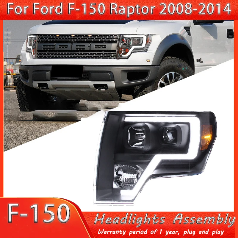 

For Ford F-150 Raptor LED Headlight 2008-2014 Headlights F150 DRL Turn Signal High Beam Angel Eye Projector Lens