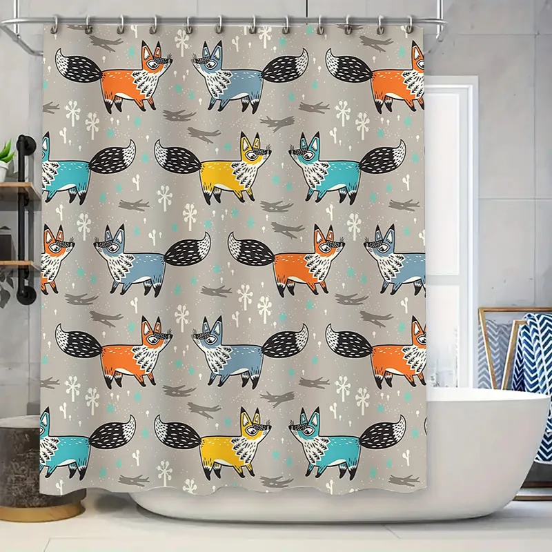 

Cute Fox Shower Curtain Woodland Animal Bathroom Decor Rustic Nature Forest Shower Liner Waterproof Home Textile
