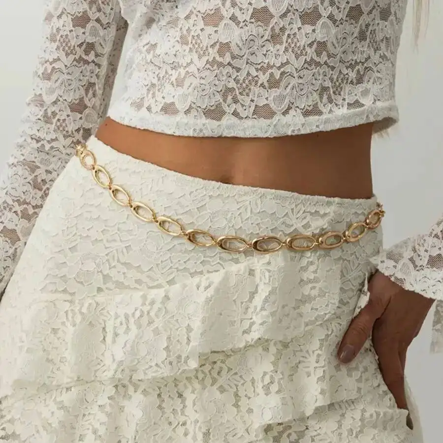 

Lacteo Fashion Simple Irregular Hollow Oval Body Chain for Women Punk Geometric Metal Belly Waist Chains Vacation Jewelry Gifts