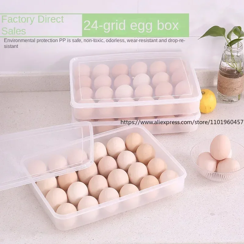 

Egg Tray Holder Box with Lid Refrigerator Organizer Food Fresh-Keeping Case Drawer Kitchen Accessories 24 Plastic