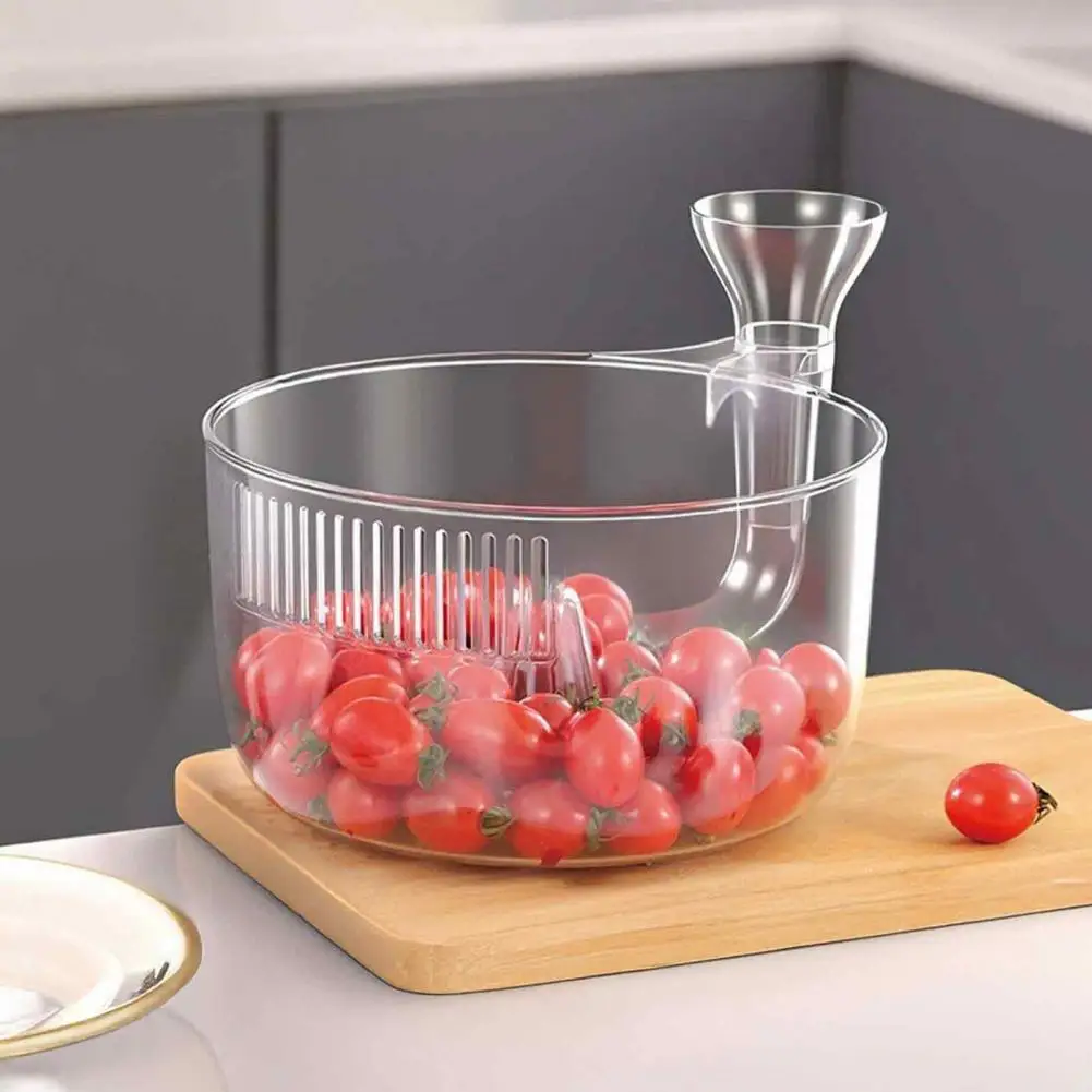 Kitchen Colander Bowl Kitchen Sink Gadget Self-rinsing Berry Washing Bowl with Side Drain Spout Spiral Container for Kitchen