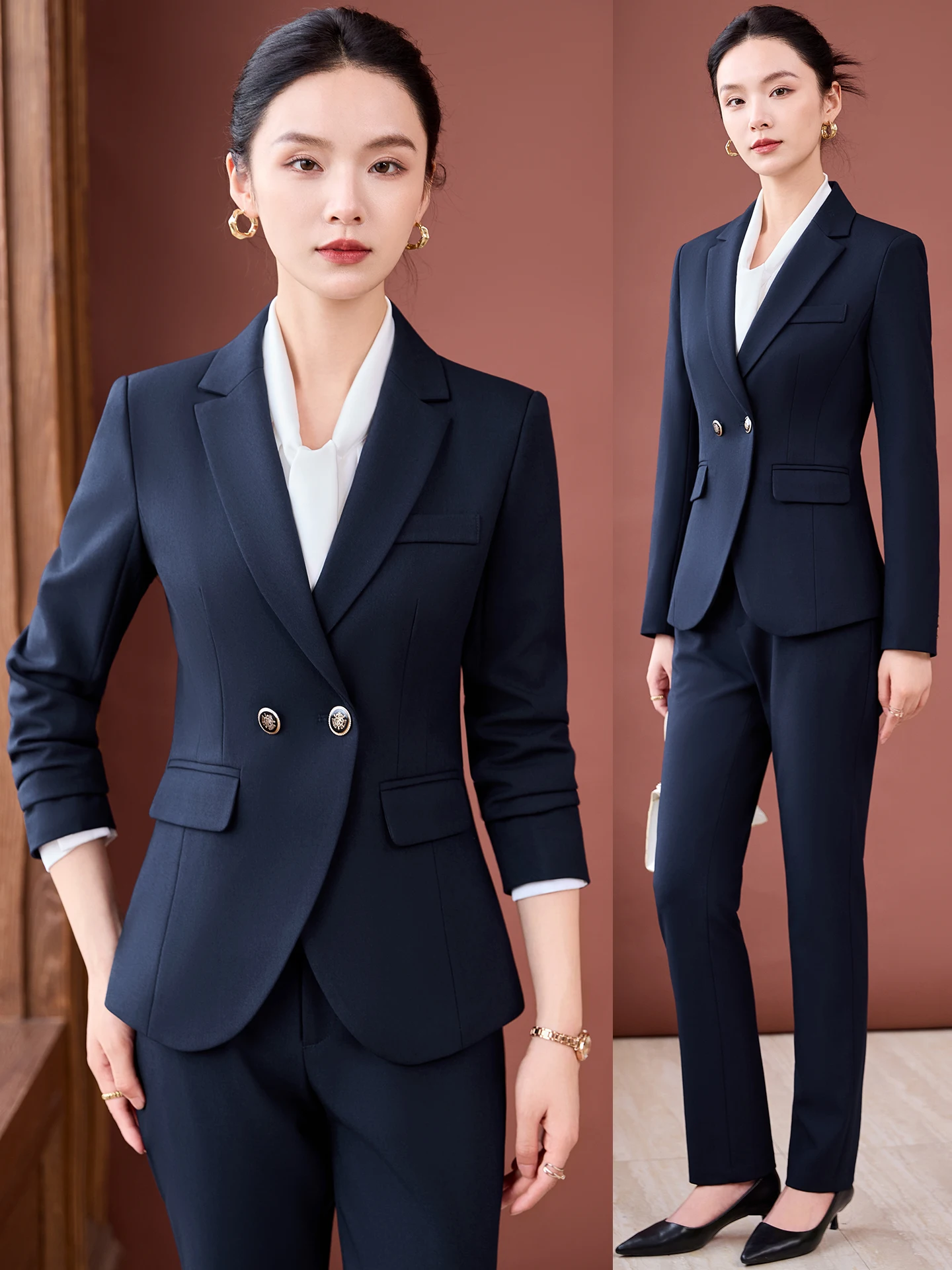 

Blue Suit Set for Women Spring Autumn Interview Formal High End Hotel Manager Work Uniform Management Staff Professional Wear