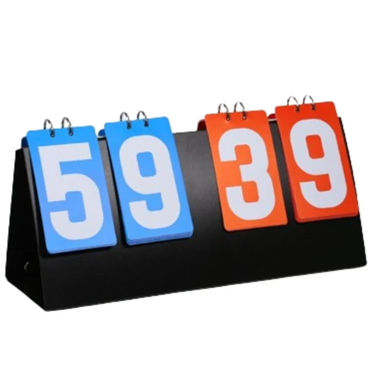 

Manual Basketball Scoreboard Tabletop Counter 4-Digit Score Flipper Score Keeper Triangular Base Table Tennis Flip Cards