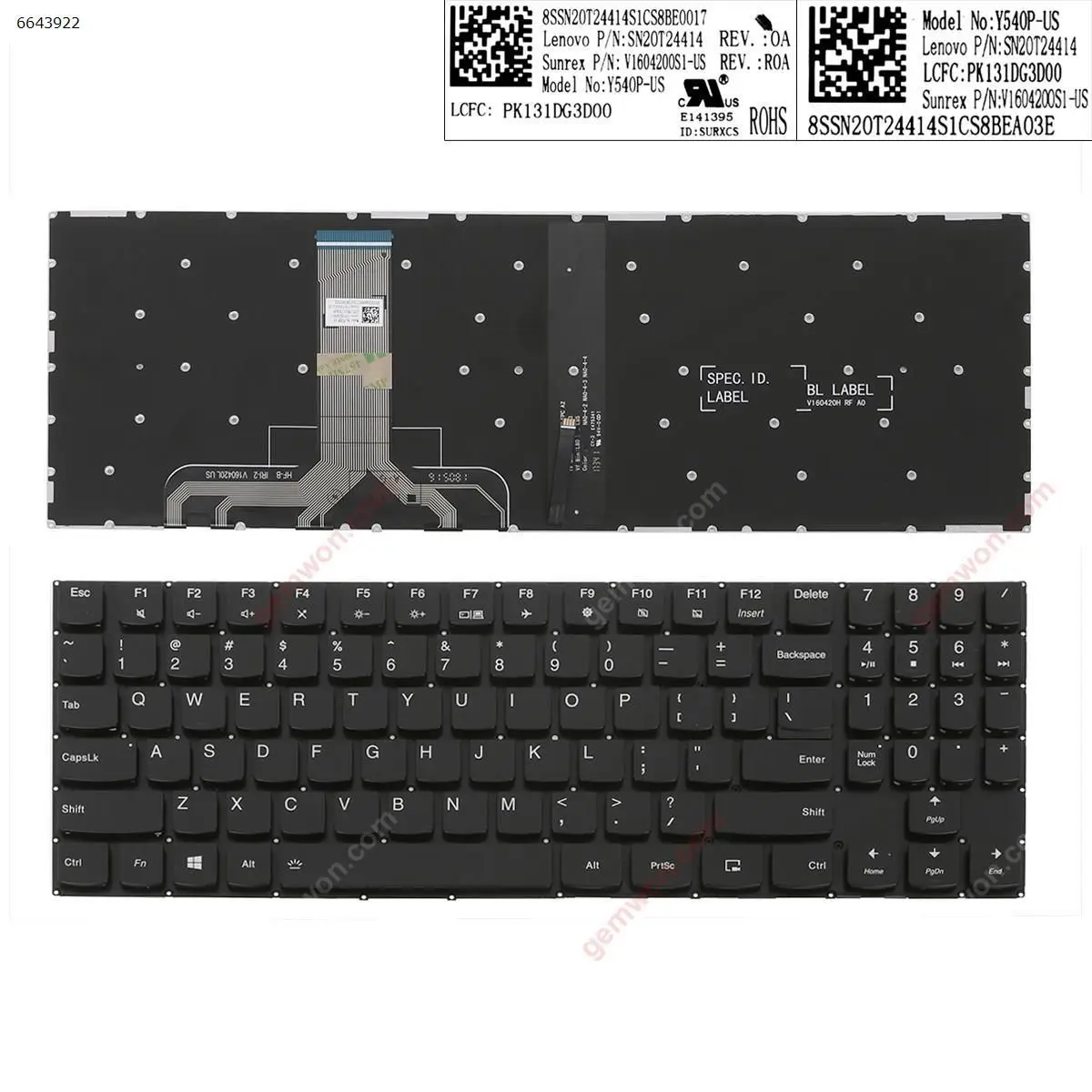 

US Laptop Keyboard for Lenovo Legion Y530 Black with Backlit
