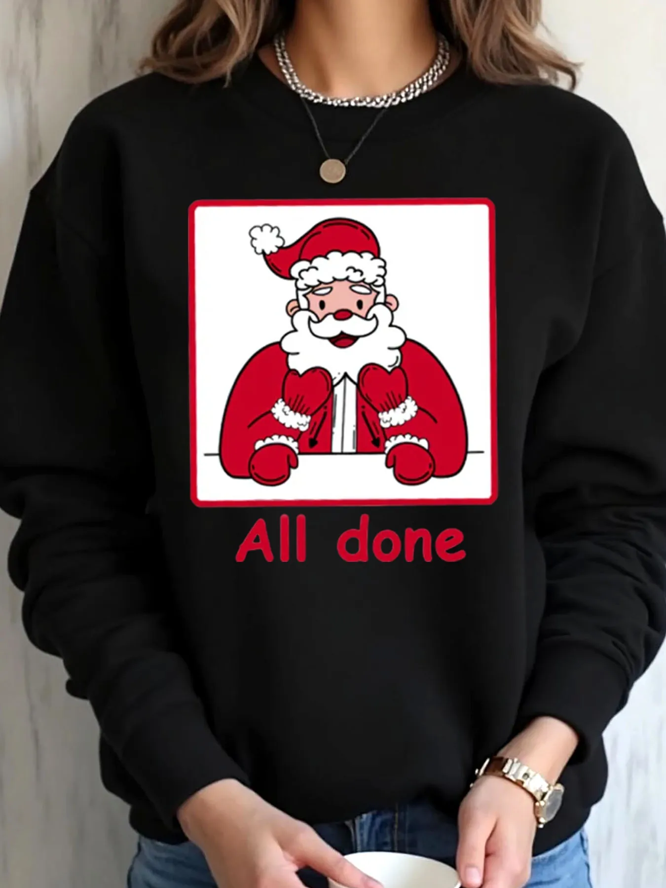 

Женская толстовка большого размера с рождественским Санта-Клаусом, верхняя одежда с принтом All Done