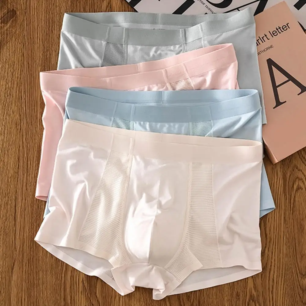 Smooth Stitching Boxer Briefs Men Boxer Underwear Men's Breathable Mesh Boxer Briefs Slim Fit Pure Color Underwear for Daily