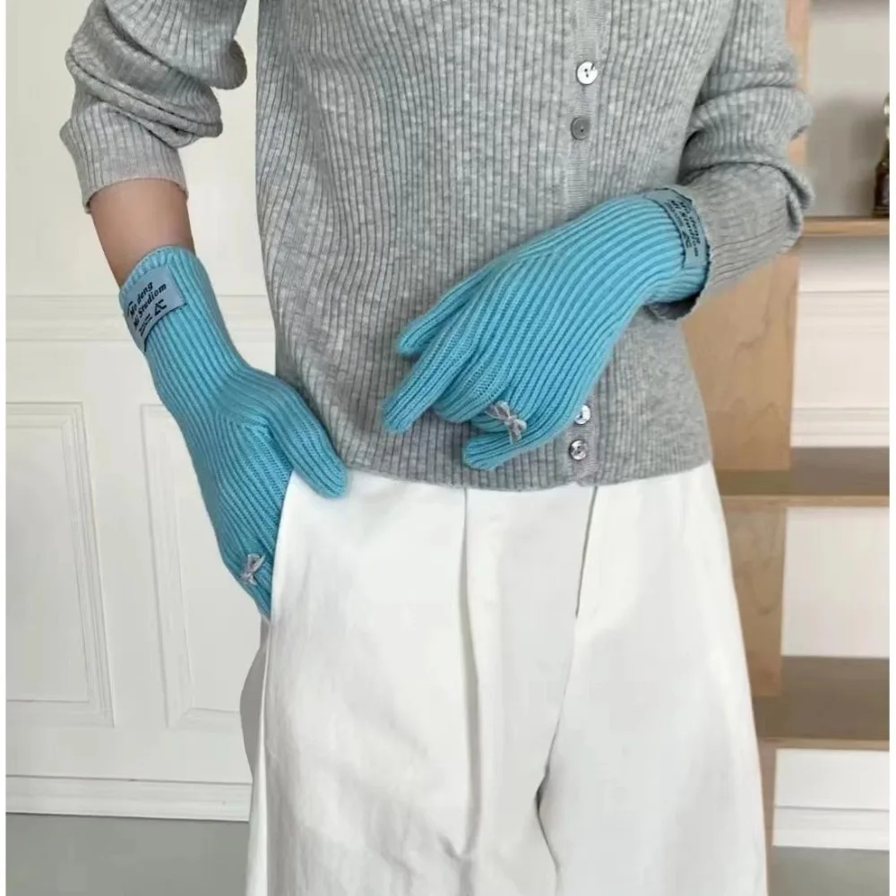 

Cute Korea Knitted Bow Gloves Harajuku Y2k Women Winter Gloves Kawaii Fashion Warm Riding Gloves Ladies