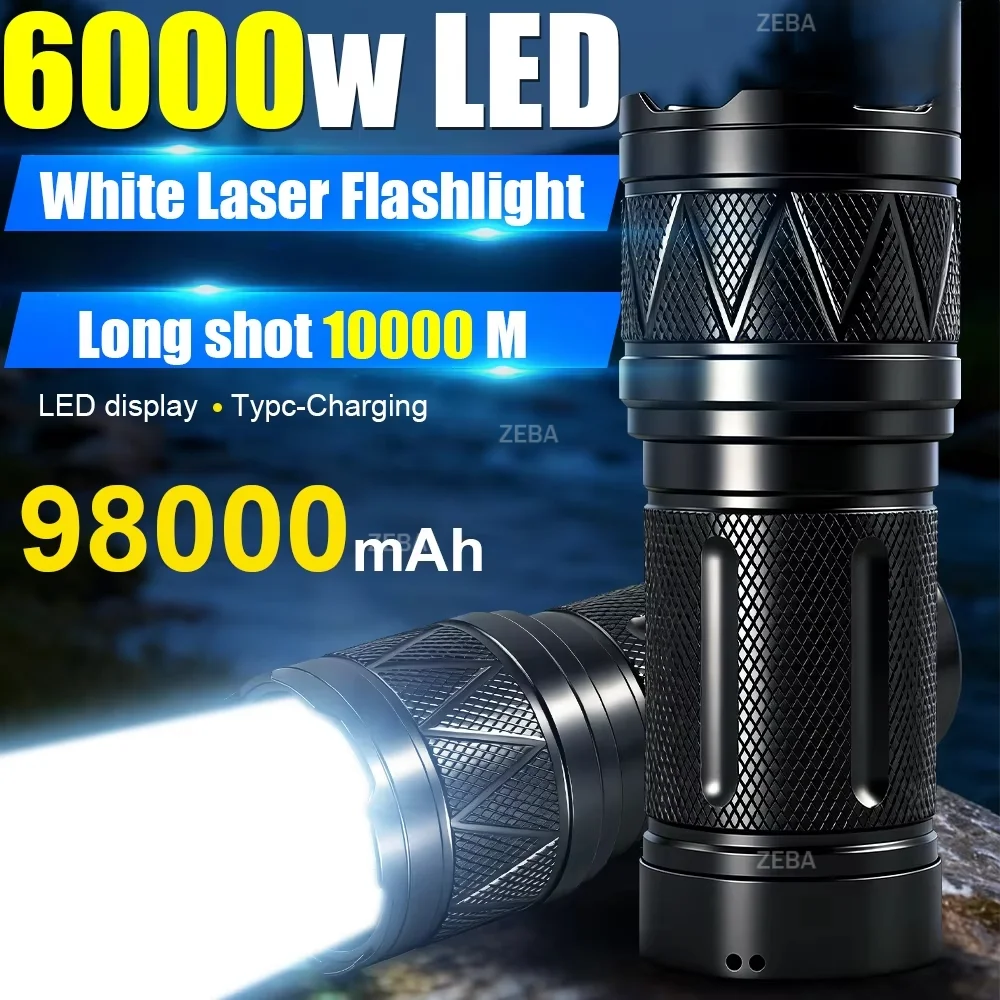 6000W LED Ultra Powerful Flashlight Long Range 10000M USB Rechargeable Tactical Torch Outdoor Fishing Hand Lamps Camping Lantern