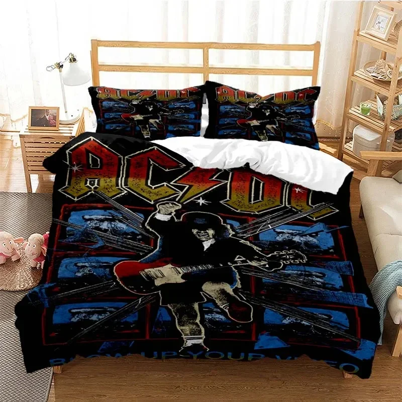 3D Printed AC/DC Rock Band Bedding Set Duvet Cover Bed Set Quilt Cover Pillowcase Comforter king Queen Size Boys Adult Bedding