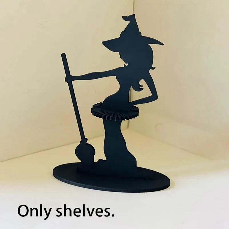 Halloween Witch Tabletop Server With Harlequin Tablecloth Halloween Cupcake Witch Display Stand Home Decoration Durable Black