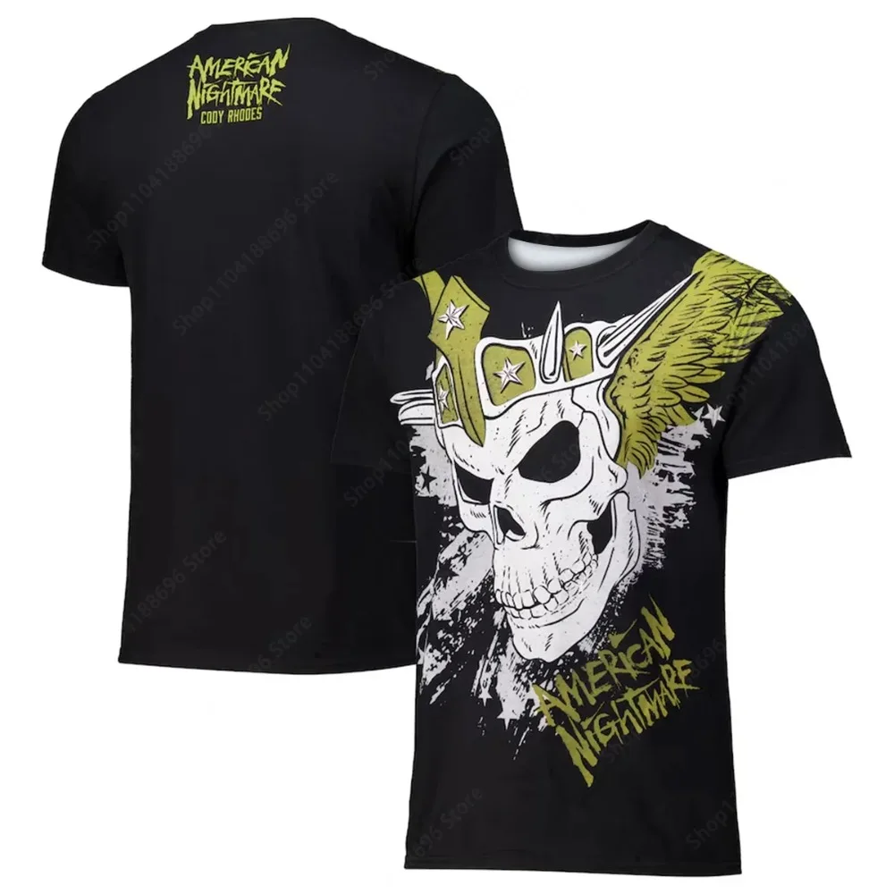 تي شيرت للرجال WWE كودي رودس توج الجمجمة المصارع قمة الموضة ريترو ستايل الرجال والنساء تي شيرت برقبة مستديرة